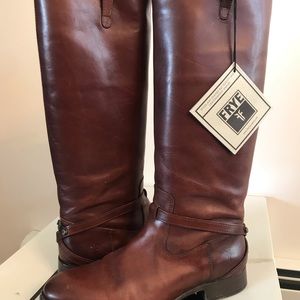 Frye Leather Boots Lindsay Plate Redwood, size 9M